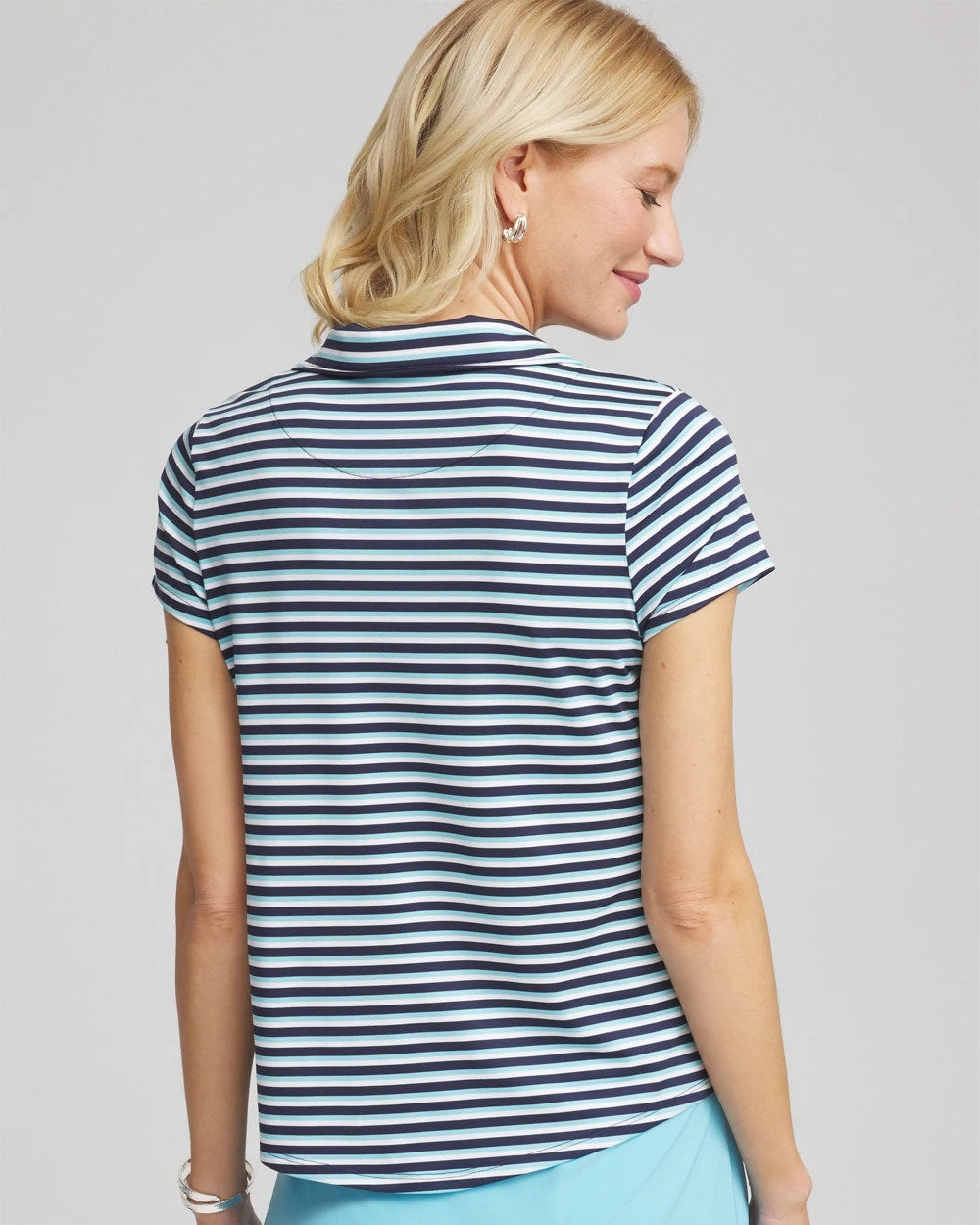 Chico's Women | Zenergy® Striped UPF Mockneck Short-Sleeve Top PARADISO BLUE