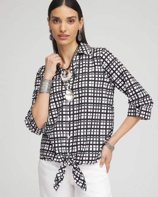 Chico's Women | No Iron™ Plaid Tie-Front Top BLACK