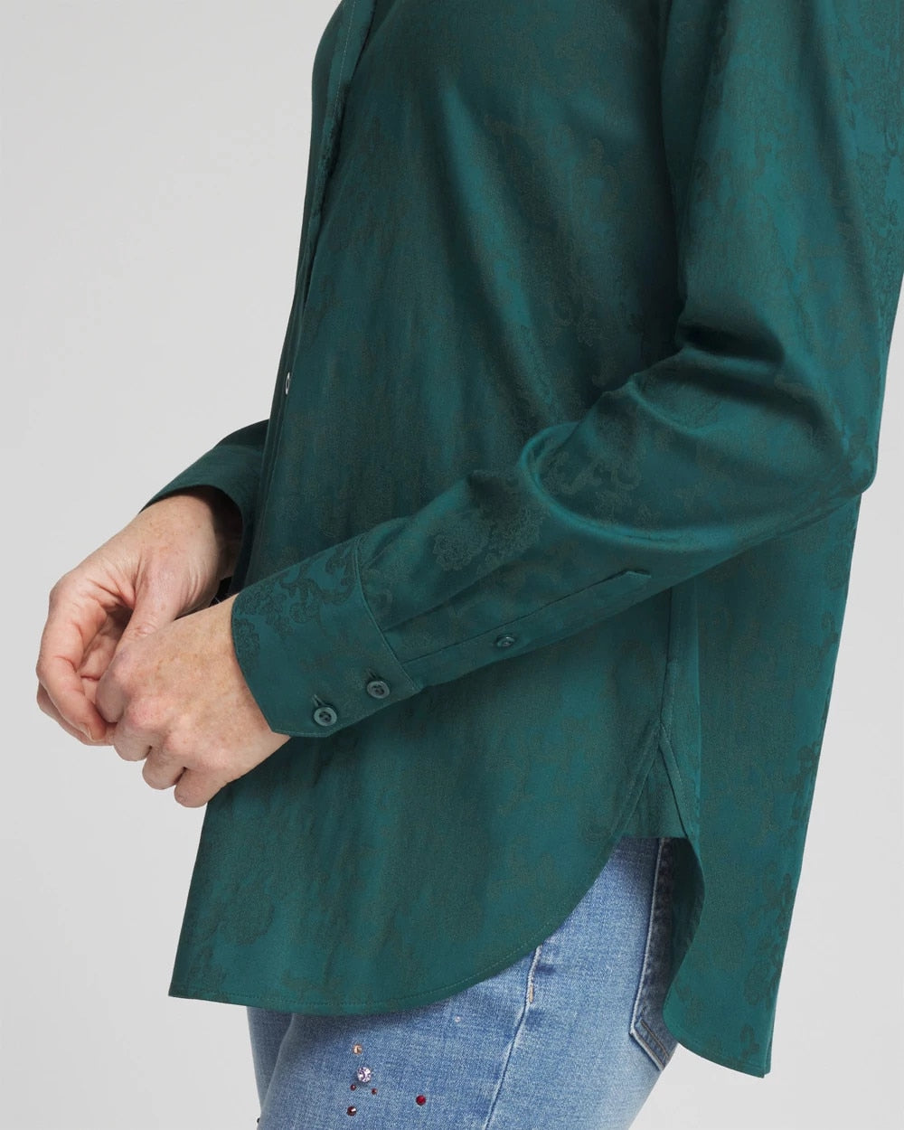 Chico's Women | No Iron™ Green Jacquard Shirt ENCHANTED FOREST
