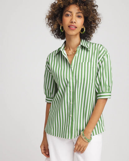 Chico's Women | No Iron™ Short Striped Shirt SALTED LIME