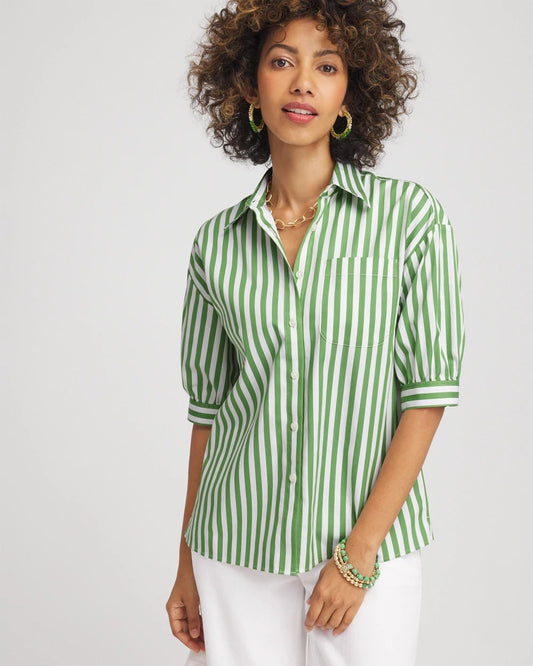 Chico's Women | No Iron™ Short Striped Shirt SALTED LIME