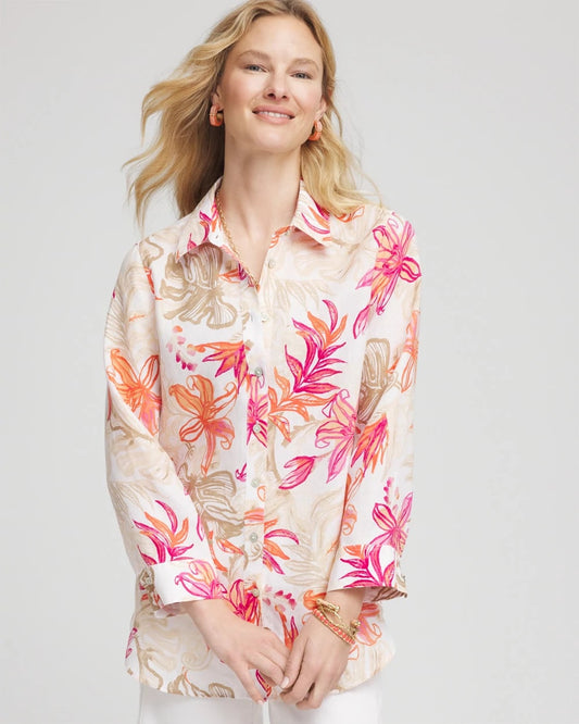 Chico's Women | No Iron™ Tropical Floral Linen Shirt CRUSHED BERRIES
