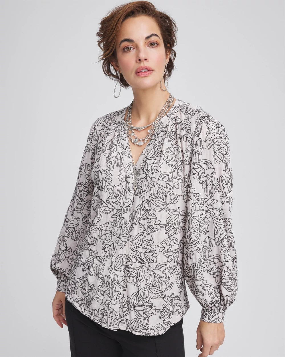 Chico's Women | Crepe Embroidered Blouse SMOKEY TAUPE