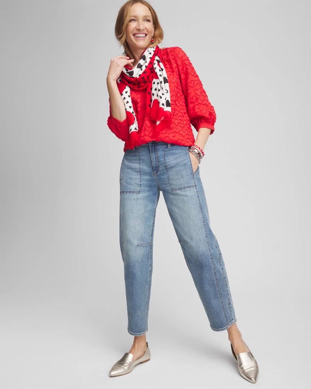 Chico's Women | Embellished Valentine's Day Blouse LOVE LETTER RED
