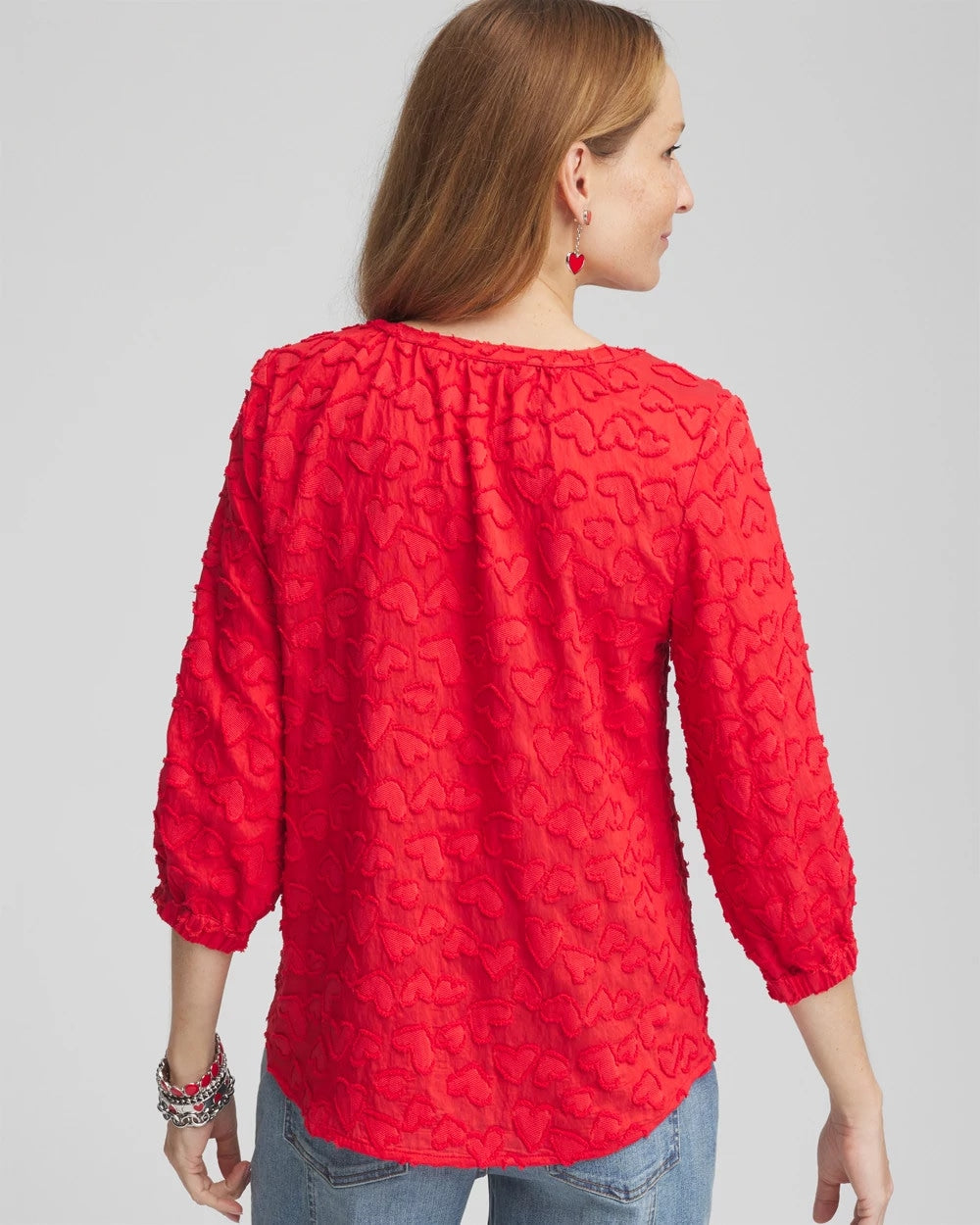 Chico's Women | Embellished Valentine's Day Blouse LOVE LETTER RED