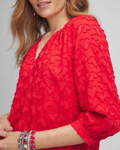 Chico's Women | Embellished Valentine's Day Blouse LOVE LETTER RED