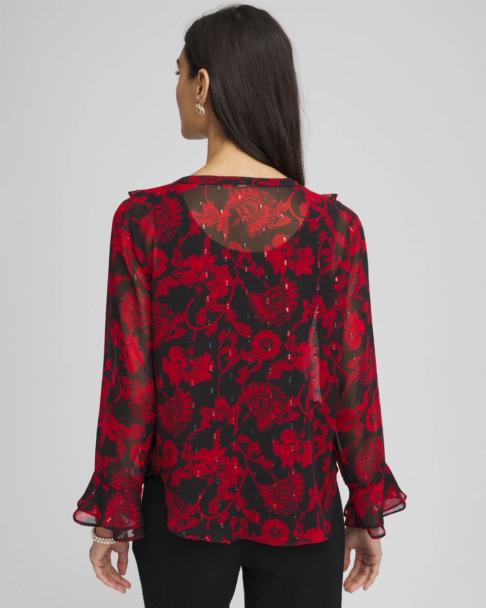 Chico's Women | Georgette Clip Dot Ruffle Blouse CARMINE RED