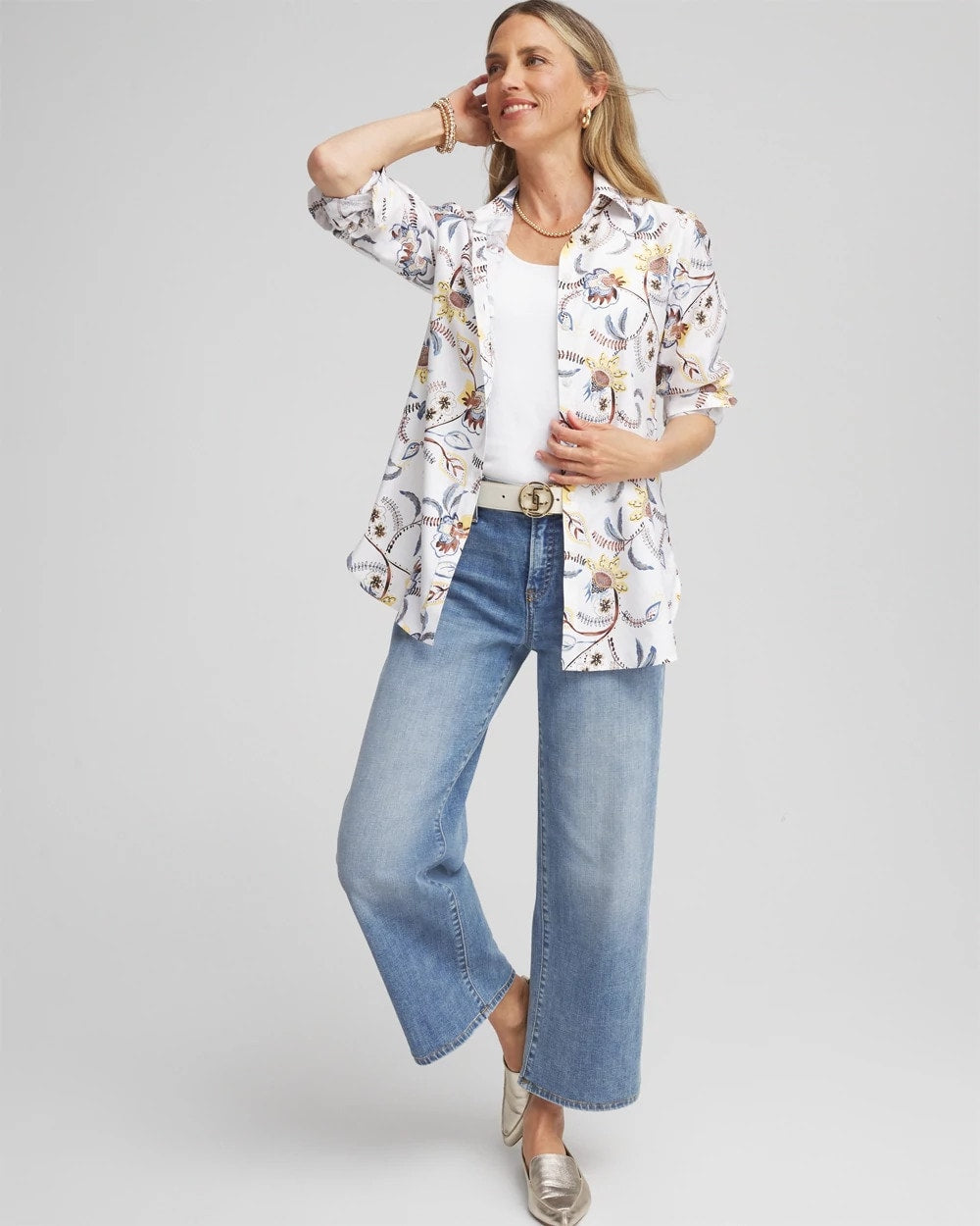 Chico's Women | No Iron™ Long-Sleeved Floral Shirt OPTIC WHITE