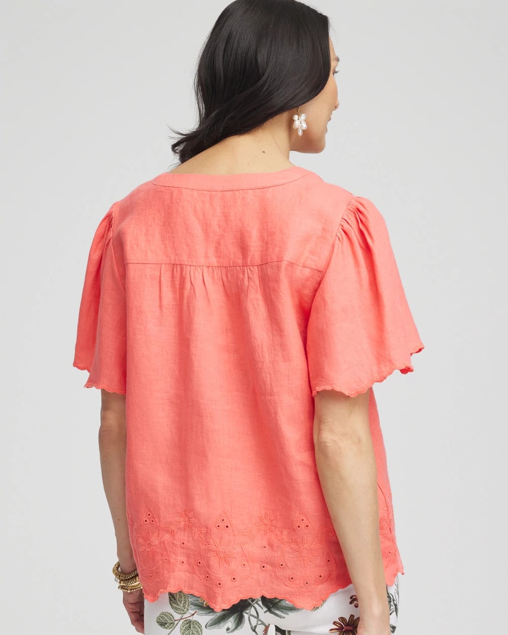 Chico's Women | Linen Embroidered Hem Blouse MELON MAMBO