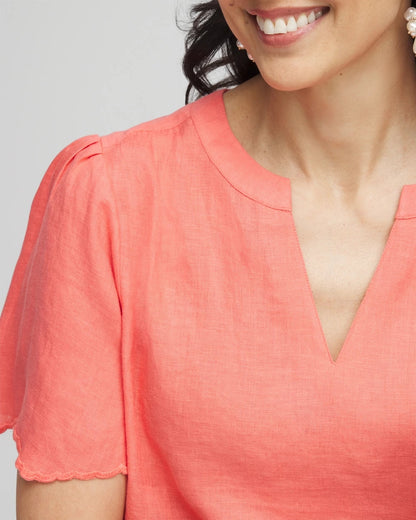 Chico's Women | Linen Embroidered Hem Blouse MELON MAMBO