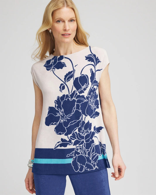 Chico's Women | Travelers™ Wildflower Cap-Sleeved Tunic BLUE CASA