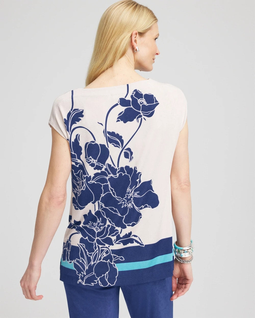 Chico's Women | Travelers™ Wildflower Cap-Sleeved Tunic BLUE CASA