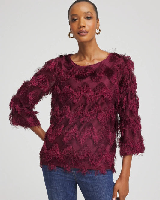 Chico's Women | Chevron Fringe Party Top DEEP CHIANTI