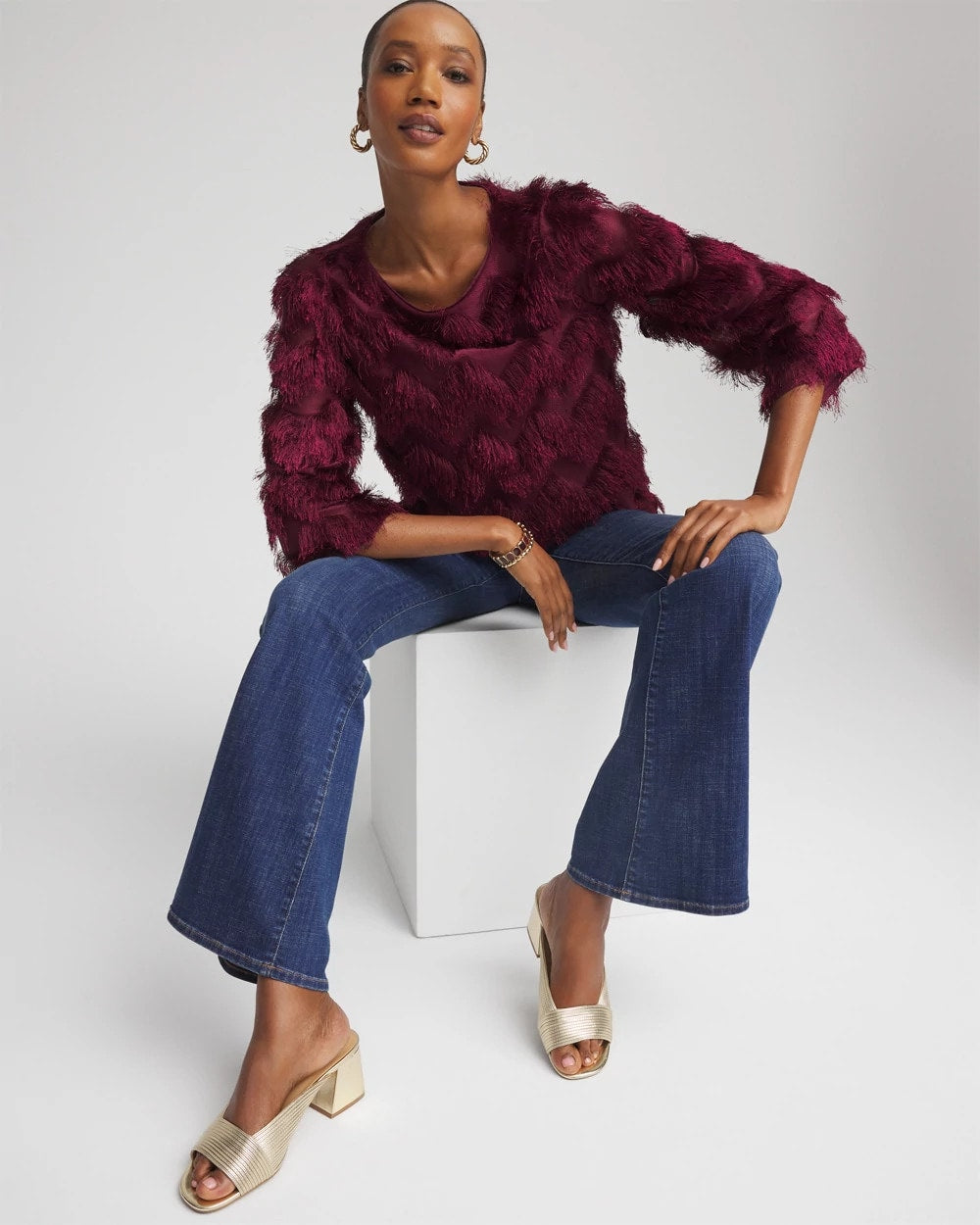 Chico's Women | Chevron Fringe Party Top DEEP CHIANTI