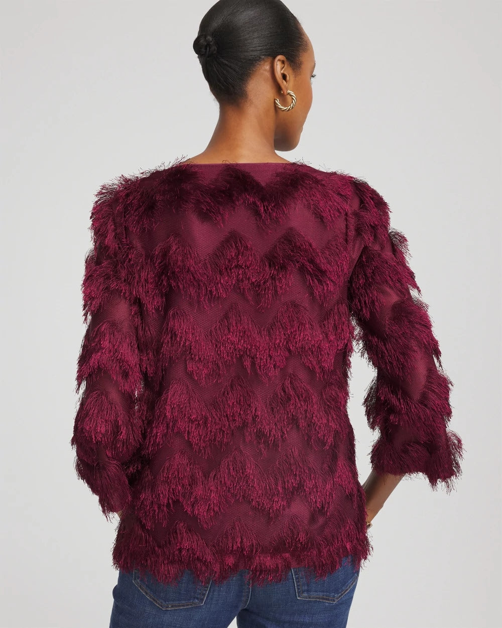 Chico's Women | Chevron Fringe Party Top DEEP CHIANTI