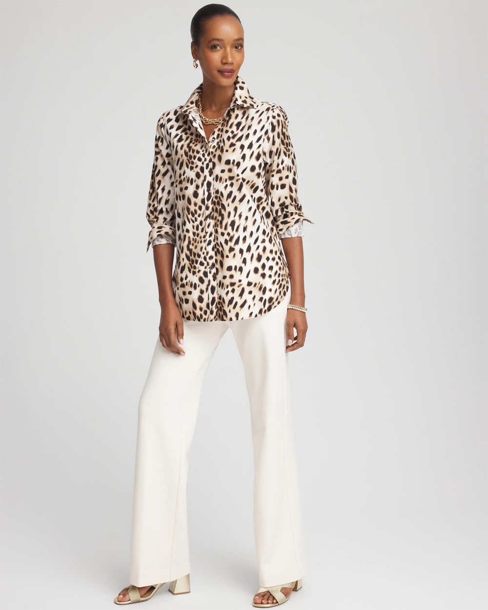 Chico's Women | No Iron™ Animal Print Shirt CARAMEL APPLE