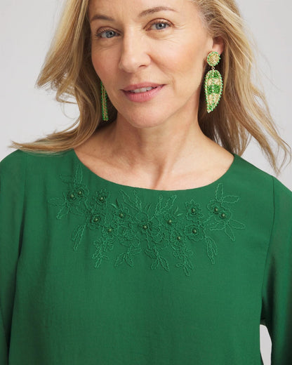Chico's Women | Embroidered Crinkle Chiffon Blouse PALM LEAF