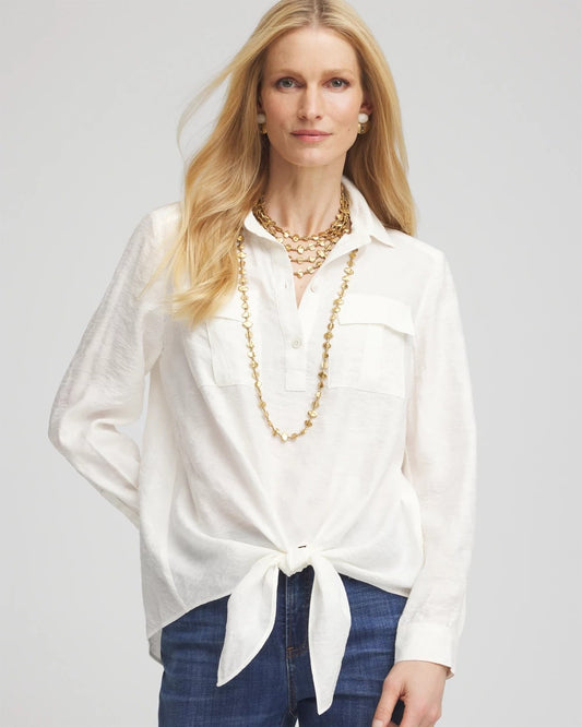 Chico's Women | Textured Tie-Front Pullover Top ECRU