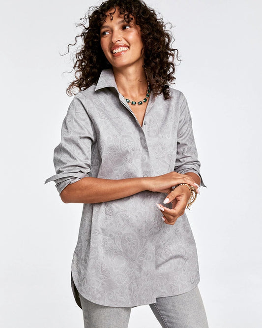 Chico's Women | No Iron™ Lace Jacquard Stretch Tunic MOON SHADE GRAY