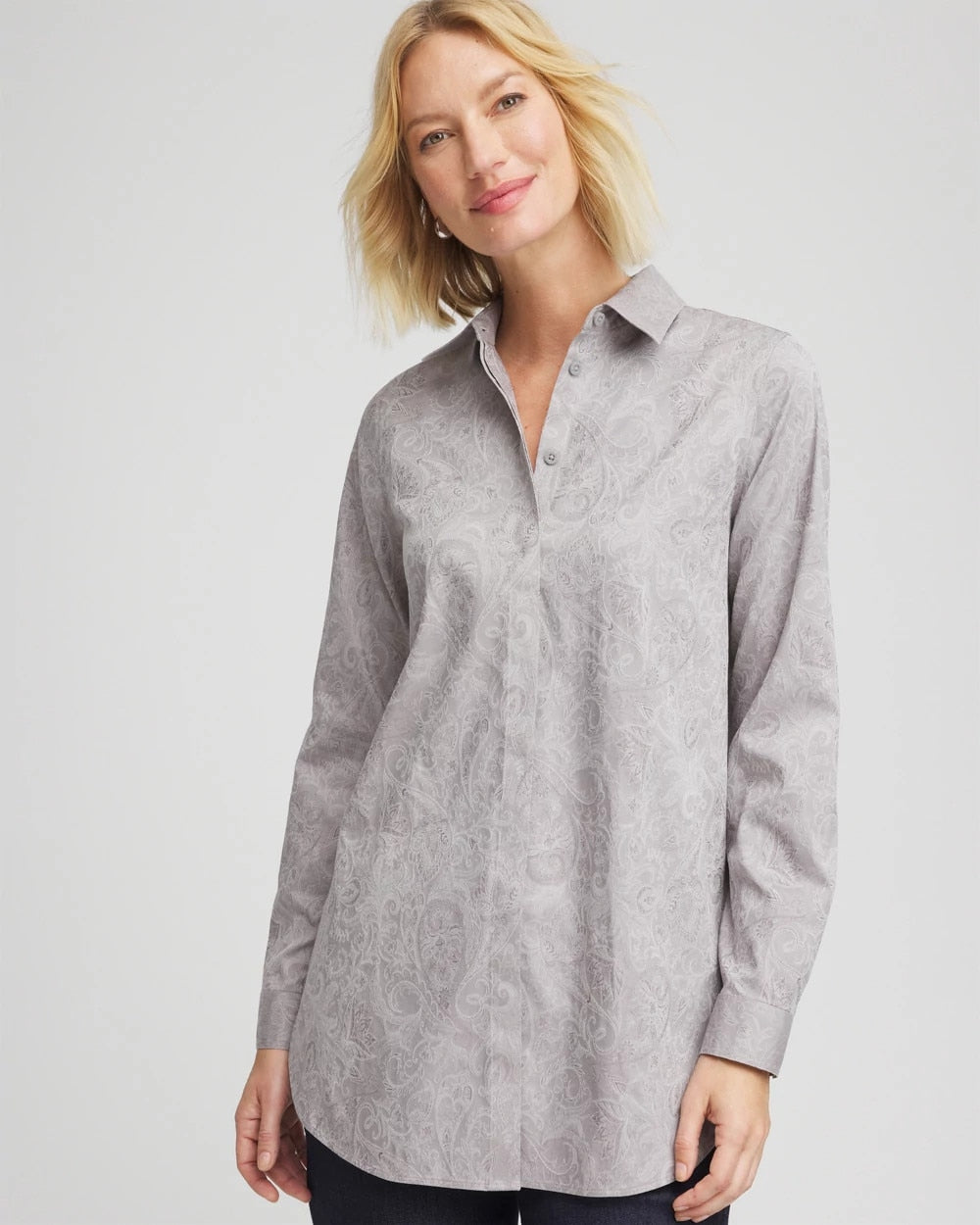 Chico's Women | No Iron™ Lace Jacquard Stretch Tunic MOON SHADE GRAY