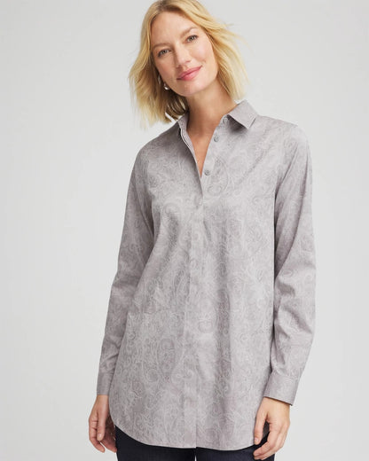 Chico's Women | No Iron™ Lace Jacquard Stretch Tunic MOON SHADE GRAY
