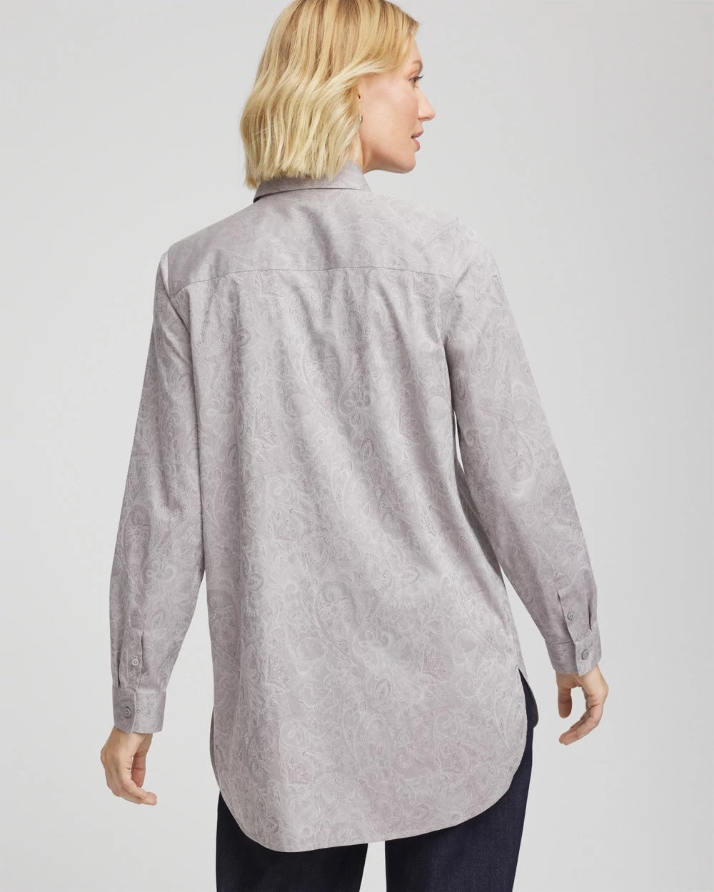 Chico's Women | No Iron™ Lace Jacquard Stretch Tunic MOON SHADE GRAY