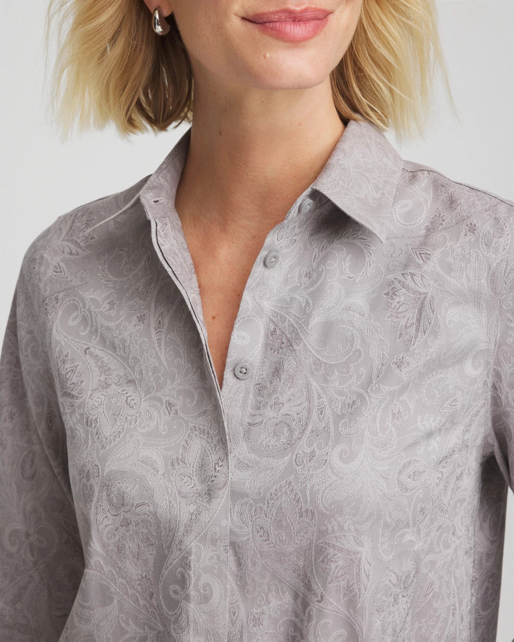 Chico's Women | No Iron™ Lace Jacquard Stretch Tunic MOON SHADE GRAY