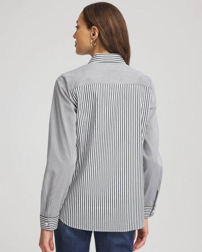 Chico's Women | No Iron™ Colorblock Striped Shirt DARKEST SPRUCE