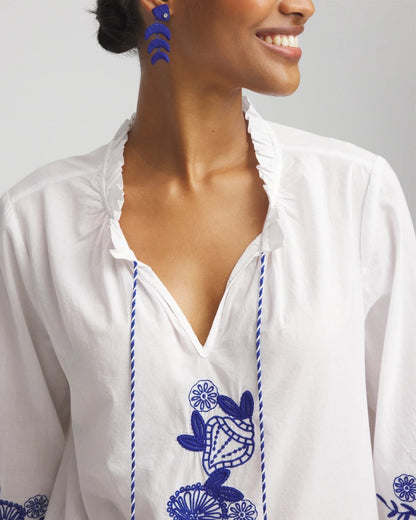 Chico's Women | Embroidered Tassel Tie-Front Blouse RICH COBALT