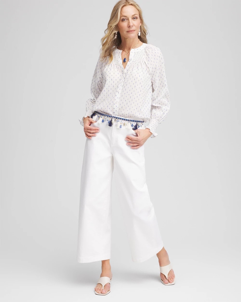 Chico's Women | Smocked Split-neck Blouse BLUE CASA