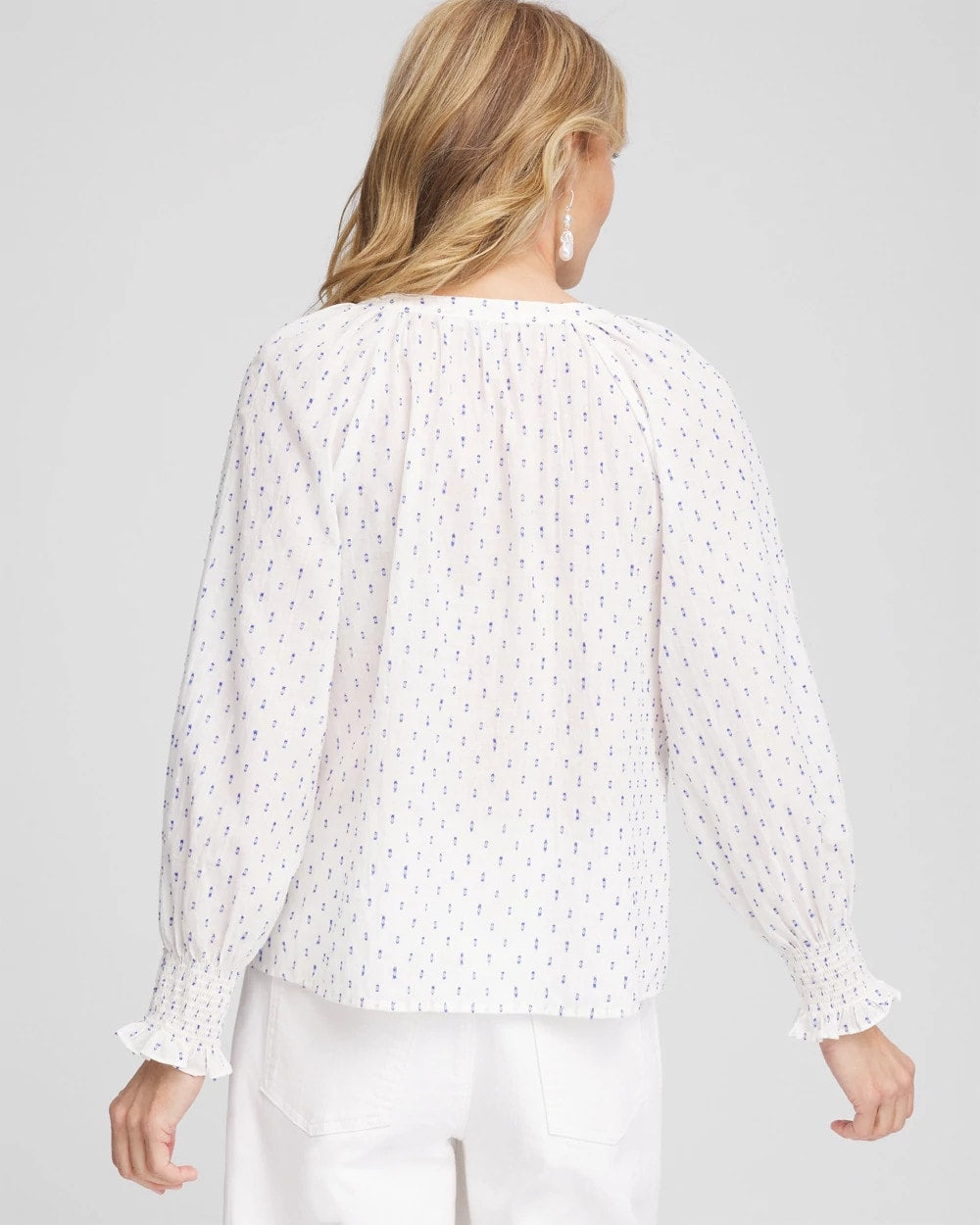 Chico's Women | Smocked Split-neck Blouse BLUE CASA