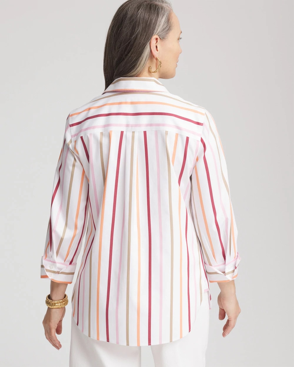 Chico's Women | No Iron™ Striped Stretch-Sateen Shirt ECRU
