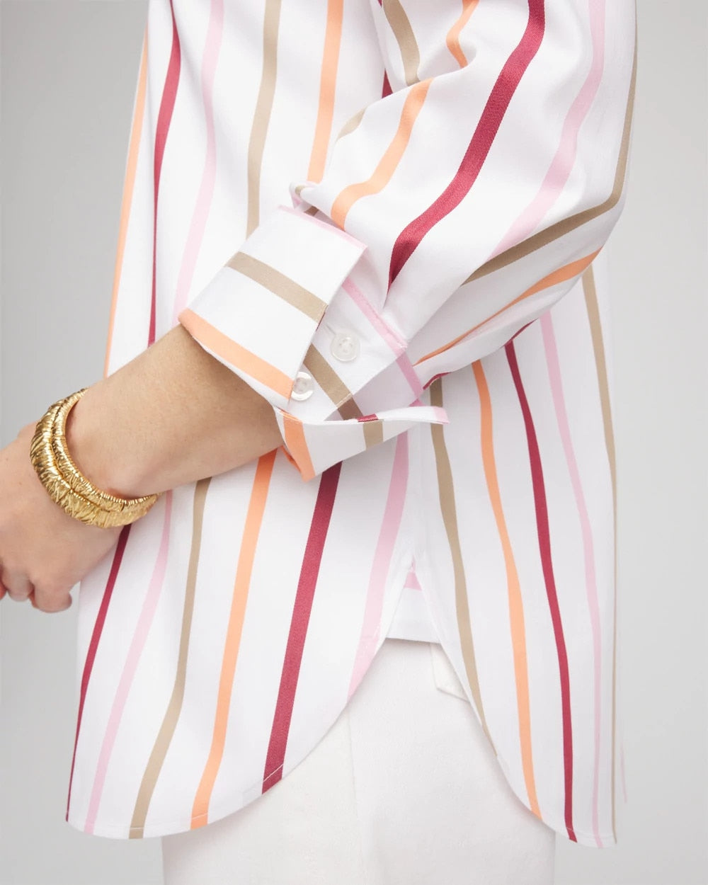 Chico's Women | No Iron™ Striped Stretch-Sateen Shirt ECRU
