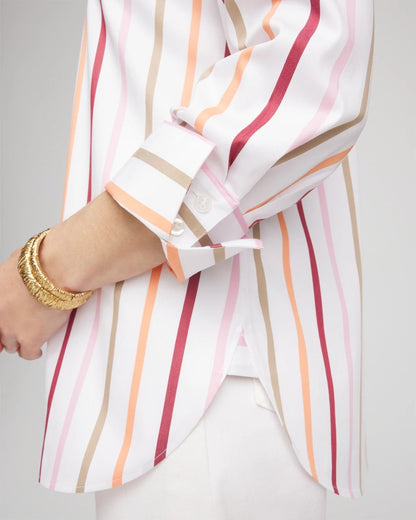 Chico's Women | No Iron™ Striped Stretch-Sateen Shirt ECRU