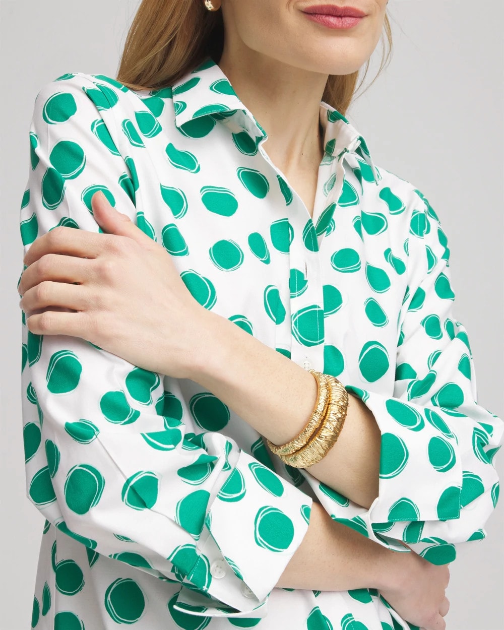 Chico's Women | No Iron™ Polka-Dot Sateen Shirt EDEN GREEN