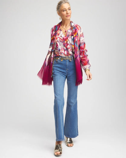 Chico's Women | Abstract Ruffles Crinkle Blouse SWEET BERRY