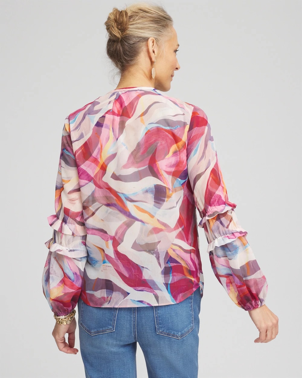 Chico's Women | Abstract Ruffles Crinkle Blouse SWEET BERRY