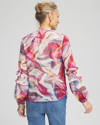 Chico's Women | Abstract Ruffles Crinkle Blouse SWEET BERRY