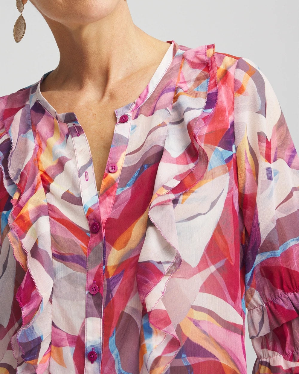Chico's Women | Abstract Ruffles Crinkle Blouse SWEET BERRY