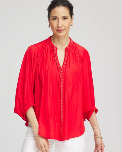 Chico's Women | Braided Batwing Blouse RED GLOW