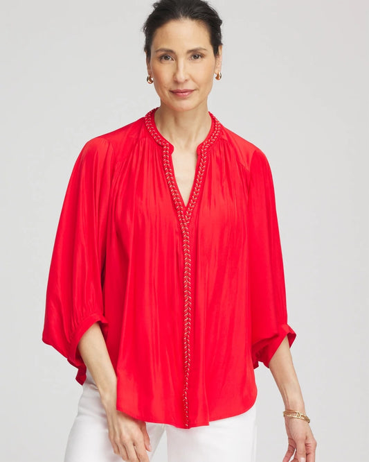 Chico's Women | Braided Batwing Blouse RED GLOW