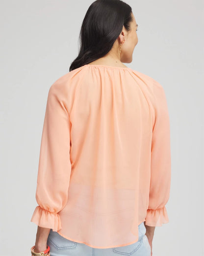 Chico's Women | Georgette Sheer Ruffle Blouse CORAL BLOSSOM
