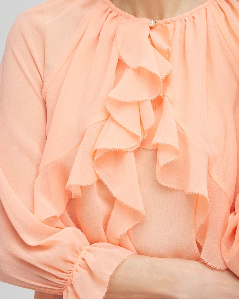 Chico's Women | Georgette Sheer Ruffle Blouse CORAL BLOSSOM