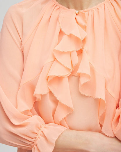 Chico's Women | Georgette Sheer Ruffle Blouse CORAL BLOSSOM