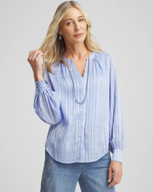 Chico's Women | Split Neck Crinkle Blouse BLUE MUSE