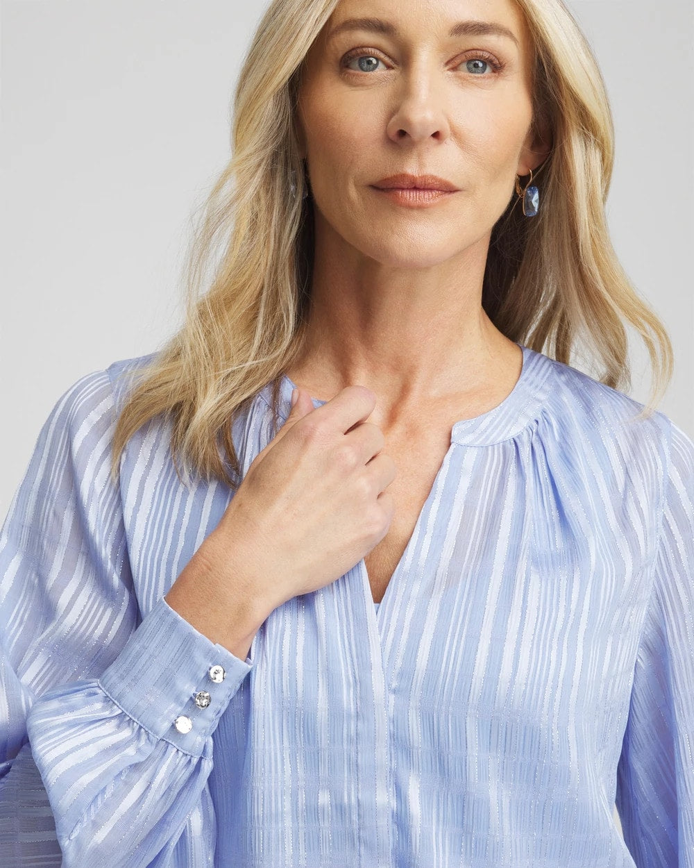 Chico's Women | Split Neck Crinkle Blouse BLUE MUSE