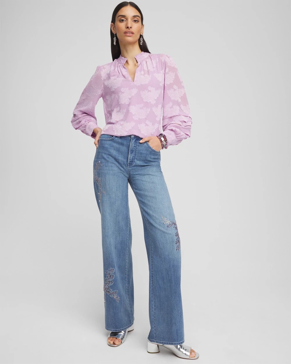 Chico's Women | Textured Jacquard V-Neck Blouse CHARMED VIOLET