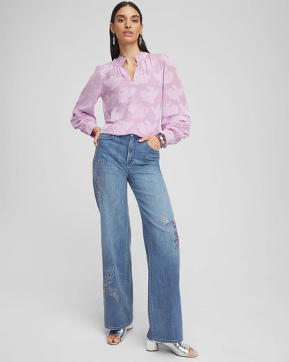 Chico's Women | Textured Jacquard V-Neck Blouse CHARMED VIOLET