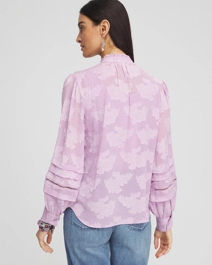 Chico's Women | Textured Jacquard V-Neck Blouse CHARMED VIOLET