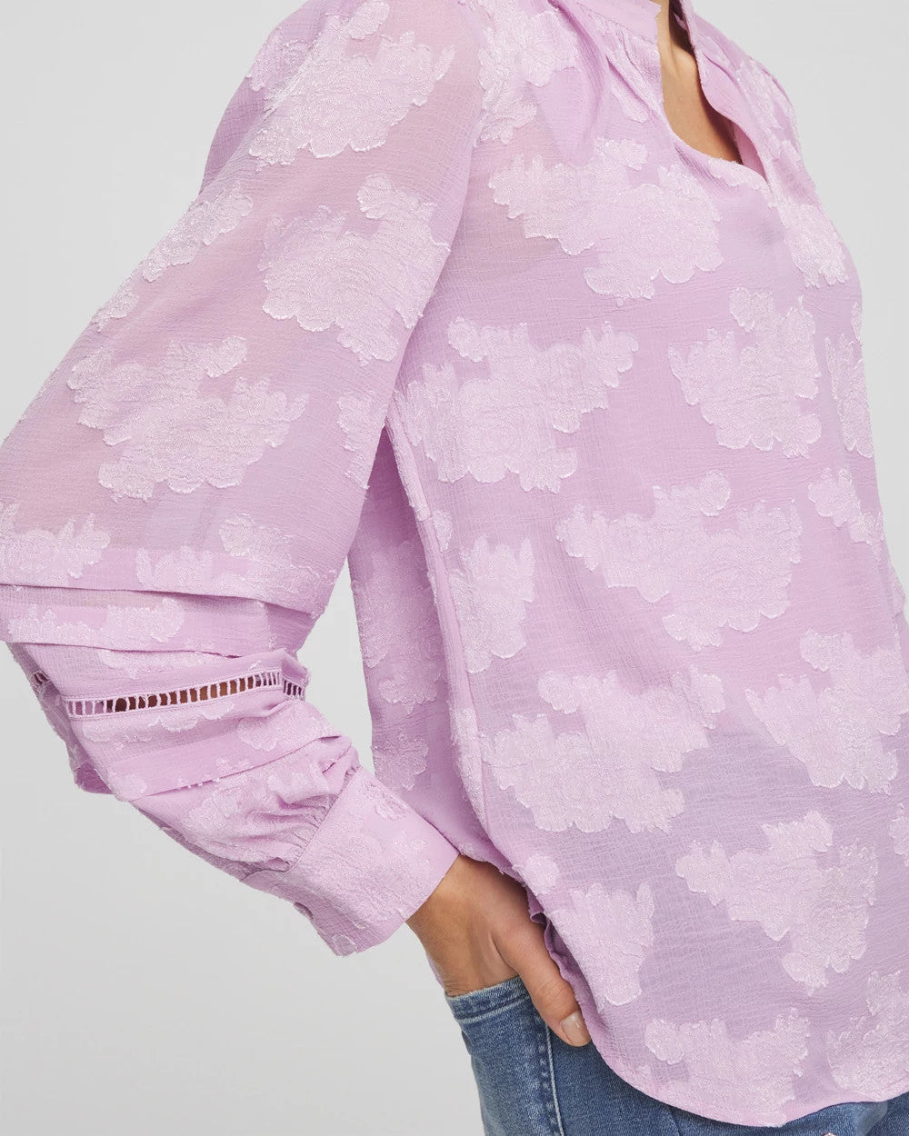 Chico's Women | Textured Jacquard V-Neck Blouse CHARMED VIOLET